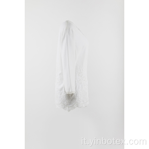 Camicia 3/4 manica in chiffon ricamato bianco